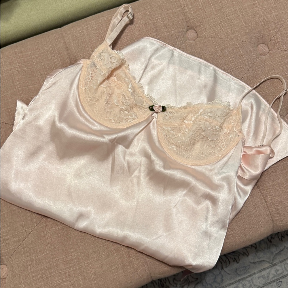 Lace Trim Satin Nightgown